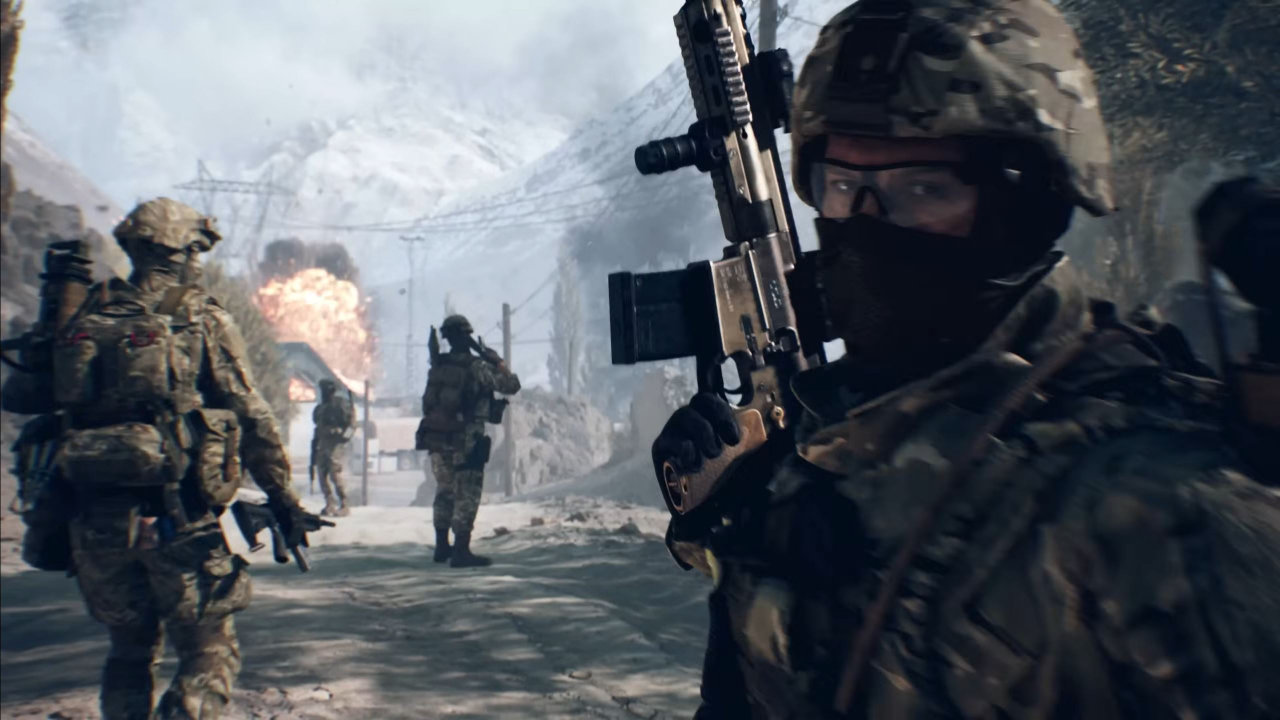 Battlefield 6 Soldat mit Explosion im Hintergrund