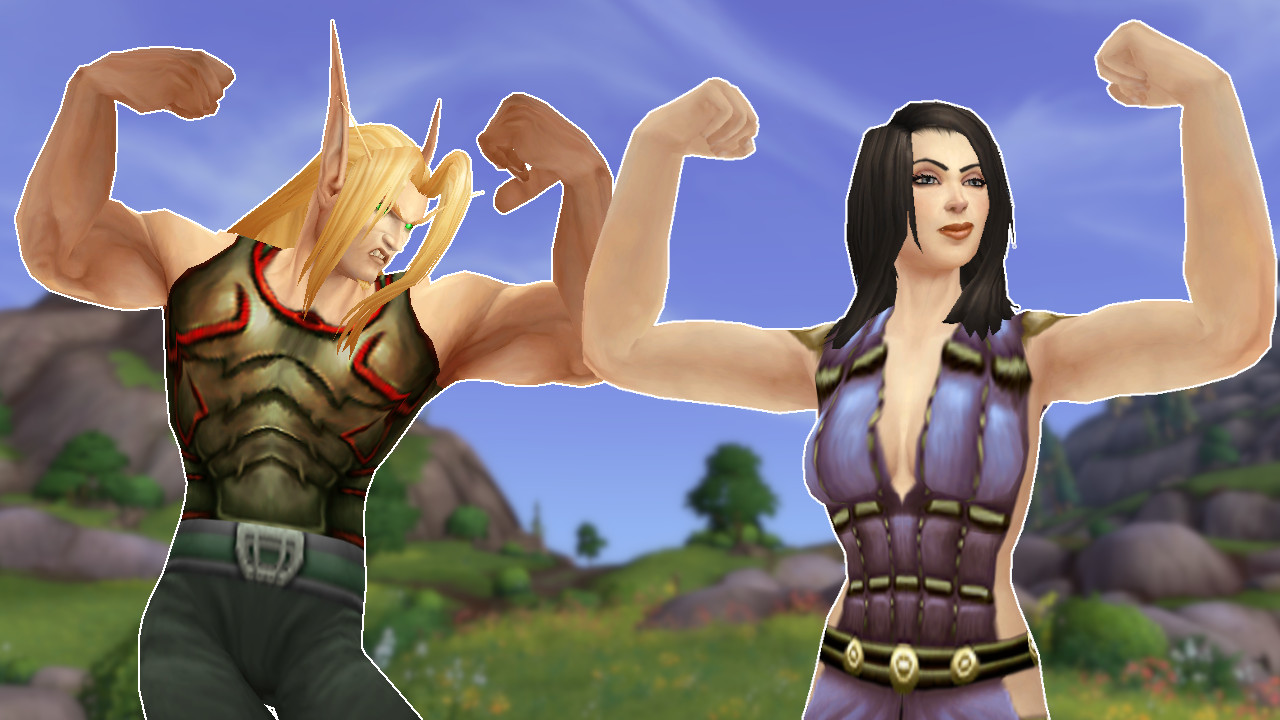 WoW Flex Woman and Elf titel title 128x720